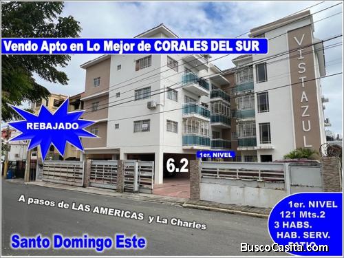 Vendo Apto en CORALES DEL SUR, 1er. Nivel, 3 HABS., 120 Mts.2, Patio, REBAJADO y de OPORTUNIDAD