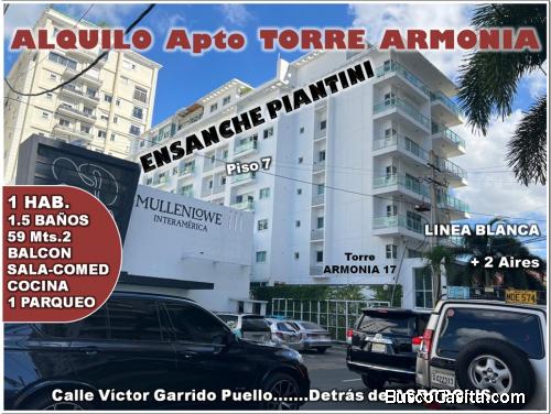 ALQUILO APTO de 1 HAB, 7MO. NIVEL, BALCON, ENS. PIANTINI, TORRE ARMONIA 17