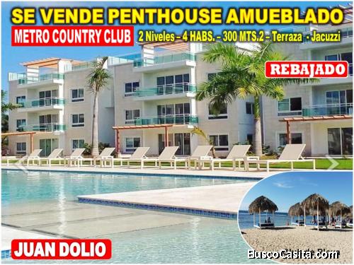 SE VENDE PENTHOUSE de LUJO, AMUEBLADO en Metro Country Club, JUAN DOLIO, 300 MTS.2, 4 HABS., TERRAZA