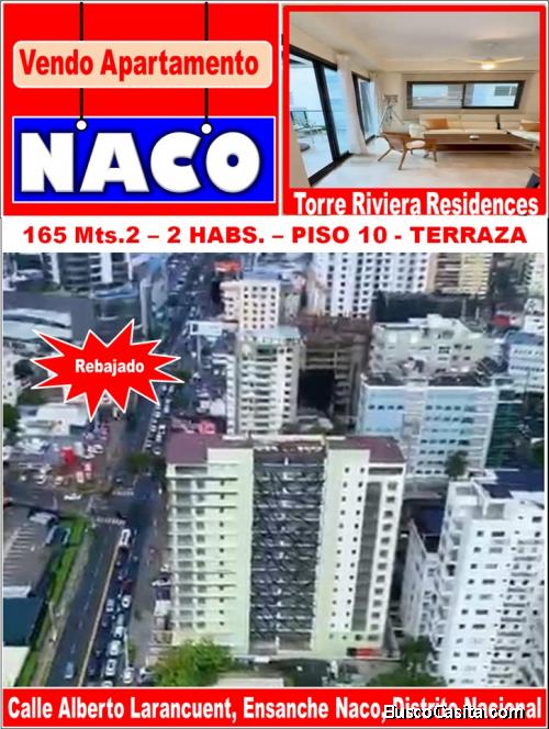 Vendo Apto de Lujo en TORRE RIVIERA RESIDENCES de NACO,  2 HABS. 165 Mts.2, Piso 10, DE OPORTUNIDAD