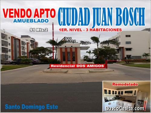 Vendo Apto 1er. NIVEL, AMUEBLADO Y REBAJADO en CIUDAD JUAN BOSCH, OPORTUNIDAD