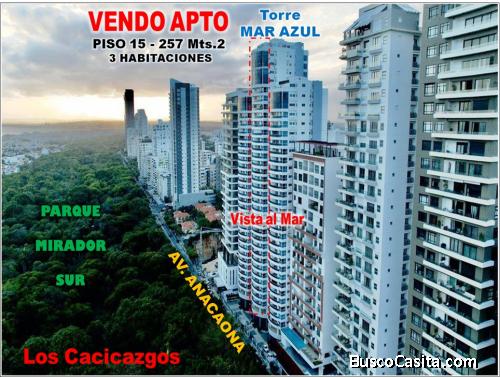 Vendo Apto en Torre MAR AZUL frente Parque Mirador Sur, Piso 15, 257 Mts.2, 3 Habs.