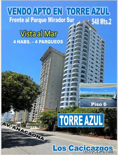 SE VENDO EXCLUSIVO  Apto en TORRE AZUL frente Parque Mirador Sur, 548 Mts.2, 4 Habs., 4 PARQUEOS