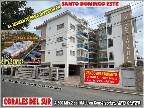 VENDO APTO en CORALES DEL SUR, 3 HABS., 120 Mts.2, 1er. Nivel,  A 300 Mts. MALL CITY CENTER Y A 50 M