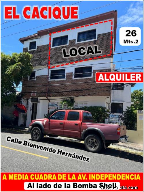 ALQUILO Local de Oficinas en EL CACIQUE, 26 Mts.2, a media cuadra de la Av. Independencia y casi al 