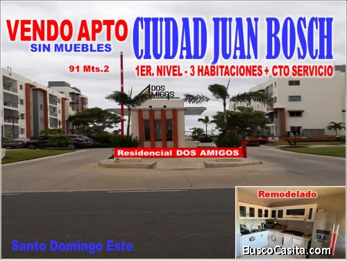 Vendo Apto 1er. NIVEL en CIUDAD JUAN BOSCH, RES. DOS AMIGOS, 3 HABS., 91 Mts.2