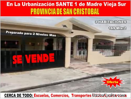 Vendo Excelente Casa en el URB. SANTE 1, Madre Vieja Sur de SAN CRISTOBAL, 3 HABS.,  con Precio  de 