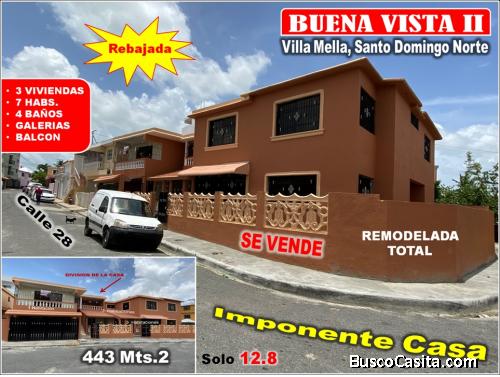 Vendo Casa REMODELADA TOTAL en Buena vista II, 7 HABS., 443 Mts.2, REBAJADA