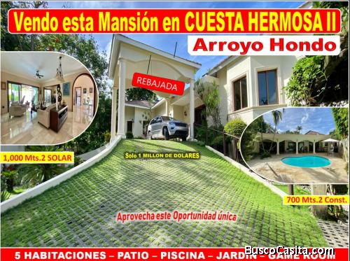 Vendo Imponente Mansión en Cuesta Hermosa II, 5 HABS., 1,000 Mts.2, Patio, Piscina, REBAJADA