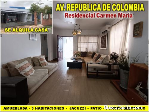 ALQUILO Casa AMUEBLADA en LA REPUBLICA DE COLOMBIA, 3 HABS., 291 Mts.2, Patio, Jacuzzi