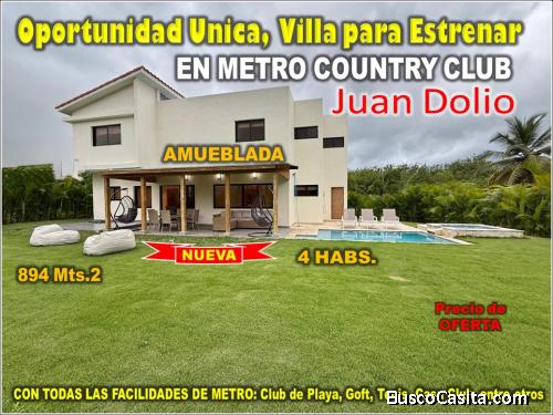 VENDO LA ÚNICA VILLA NUEVA DISPONIBLE DENTRO DE METRO COUNTRY CLUB DE JUAN DOLIO.