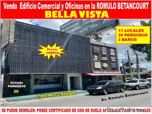 VENDO EDIFICIO COMERCIAL Y DE OFICINAS EN LA ROMULO BETANCOURT,  BELLA VISTA, 3 NIVELES, 1,300 Mts.2