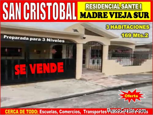 Vendo Excelente Casa en SAN CRISTOBAL, Madre Vieja Sur, 3 HABS., Residencial Sante I