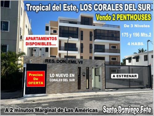 SUPER OPORTUNIDAD en LOS CORALES DEL SUR, 2 PENTHOUSES NUEVOS, 3 Niveles, 4 HABS.