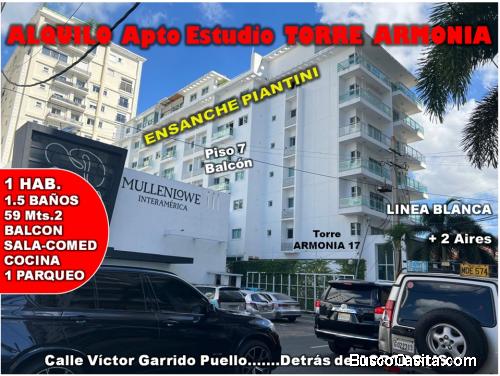 ALQUILO APTO de 1 HAB, 7MO. NIVEL, BALCON, ENS. PIANTINI, TORRE ARMONIA 17