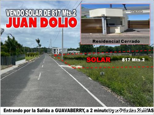 Vendo Solar en JUAN DOLIO, 817 Mts.2, por la Salida a GUAVABERRY, Res. Cerrado