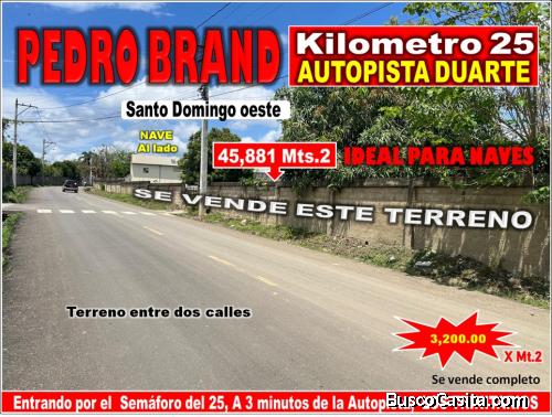 Vendo Terreno para NAVES en PEDRO BRAND, 45,881 Mts.2, a 3 minutos de la Autopista Duarte, con Calle