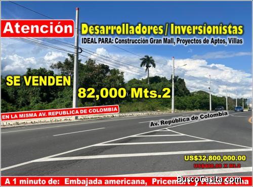 VEND0 82,000 MTS.2 DE TERRENO EN LA MISMA REPUBLICA DE COLOMBIA, A PASOS DE TODO