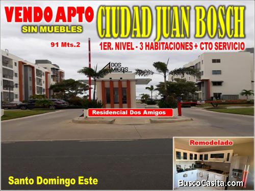 Vendo Apto 1er. NIVEL en CIUDAD JUAN BOSCH, RES. DOS AMIGOS, 3 HABS., 91 Mts.2