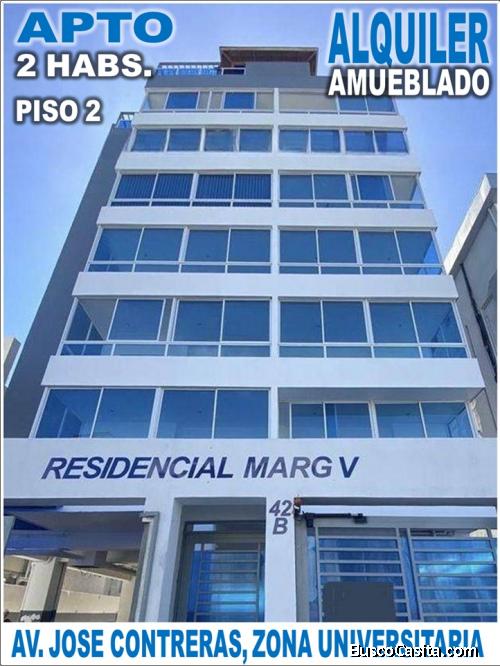 ALQUILO APTO AMUEBLADO EN EXCLUSIVA TORRE DE LA ZONA UNIVERSITARIA, 2 HABS.