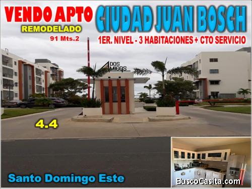 Vendo Apto 1er. NIVEL en CIUDAD JUAN BOSCH, RES. DOS AMIGOS, 3 HABS., 91 Mts.2