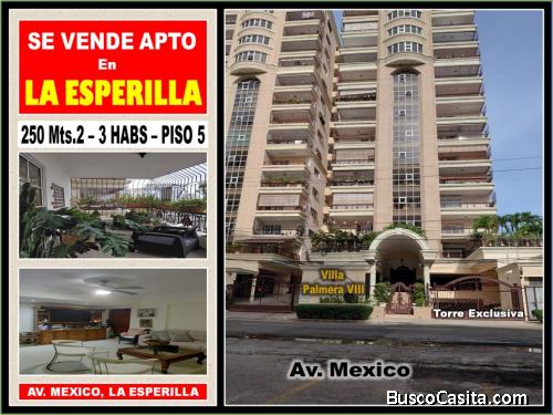 Vendo APTO en Torre Villa Palmera de LA ESPERILA, Piso 5, 3 Habs., 250 Mts.2. EXCLUSIVA TORRE.