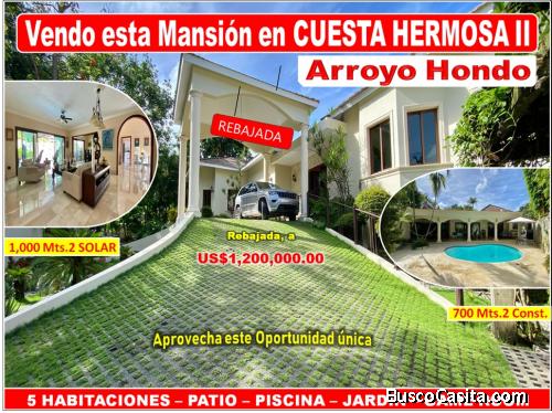Vendo Imponente Mansión en Cuesta Hermosa II, 5 HABS., 1,000 Mts.2, Patio, Piscina, REBAJADA