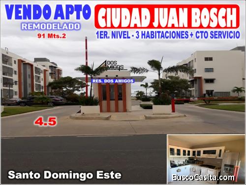 Vendo Apto 1er. NIVEL en CIUDAD JUAN BOSCH, RES. DOS AMIGOS, 3 HABS., 91 Mts.2