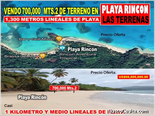 VENDO 700,000 Mts.2, con 1,300 metros Lineales de Playa, en Playa Rincón, LAS TERRENAS