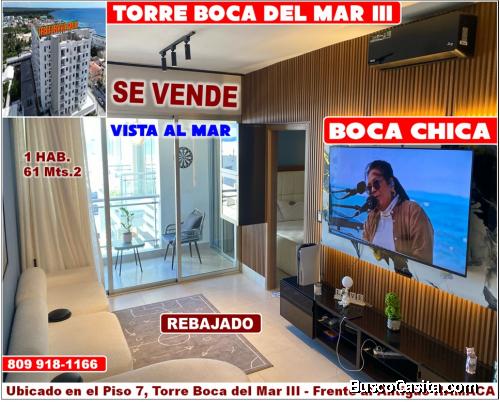 VENDO APTO CON VISTA AL MAR EN BOCA CHICA, TORRE BOCA DEL MAR III, 1 HAB., 61 Mts.2, PISO 7