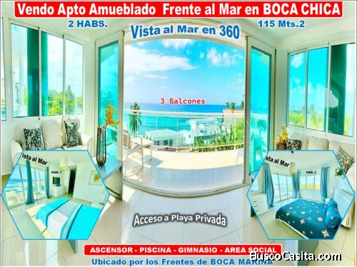 VENDO EXCLUSIVO APTO CON VISTA AL MAR DE 360 GRADOS EN BOCA CHICA, 2 HABS., 115 Mts.2, 3 BALCONES Y 