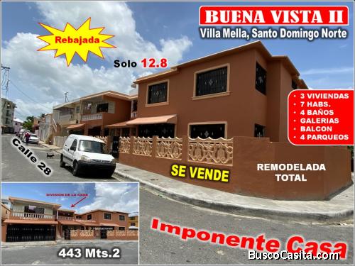 Vendo Casa REMODELADA TOTAL en Buena vista II, 7 HABS., 443 Mts.2, REBAJADA