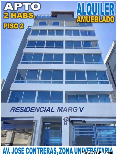 ALQUILO APTO AMUEBLADO EN EXCLUSIVA TORRE DE LA ZONA UNIVERSITARIA, 2 HABS.