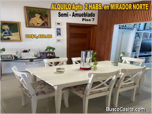 ALQUILO APTO  SEMI-AMUEBLADO EN MIRADOR NORTE, 3 HABS., 167 Mts.2, piso 7