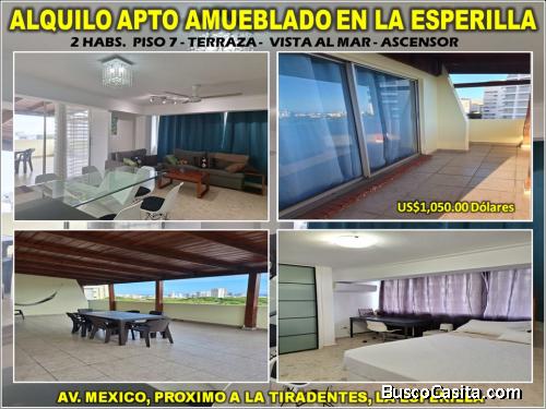 ALQUILO APTO DE 2 HABS. AMUEBLADO EN LA ESPERILLA, CON VISTA AL MAR Y ASCENSOR