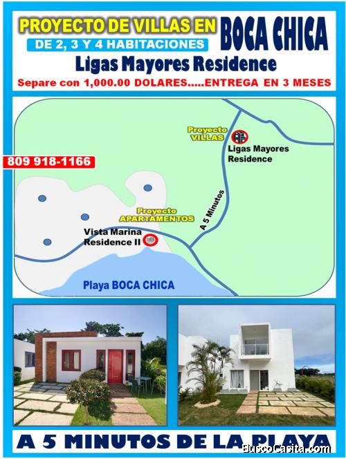 PROYECTO DE VILLAS, APTOS O SOLARES EN BOCA CHICA, A SOLO 5 MINUTOS DE LA PLAYA, CON LOS MEJORES P