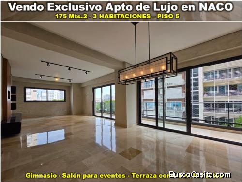Vendo Exclusivo Apto de Lujo en NACO, 3 HABS., 175 Mts.2, piso 5