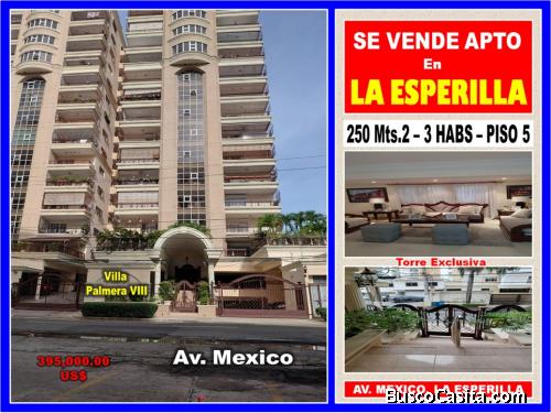 Vendo APTO en  Torre Villa Palmera de LA ESPERILA, Piso 5, 3 Habs., 250 Mts.2. EXCLUSIVA TORRE.