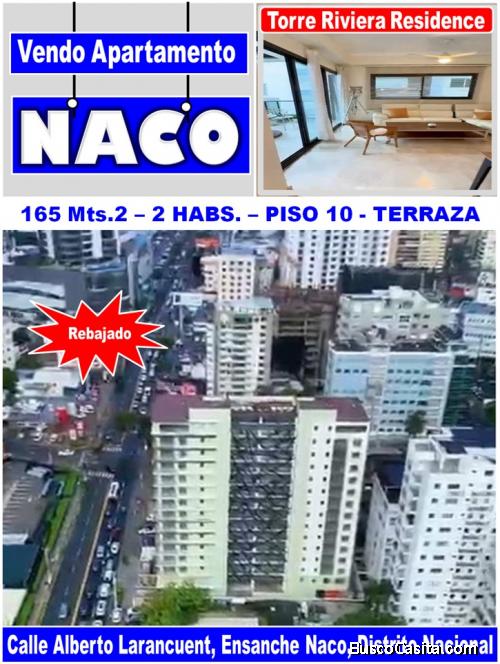 Vendo Apto de Lujo en TORRE RIVIERA RESIDENCES de NACO,  2 HABS. 165 Mts.2, Piso 10, DE OPORTUNIDAD