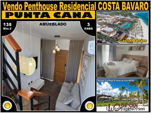 Vendo Penthouse Residencial COSTA BAVARO, Punta Cana, 3 HABS., 135 Mts.2, AMUEBLADO