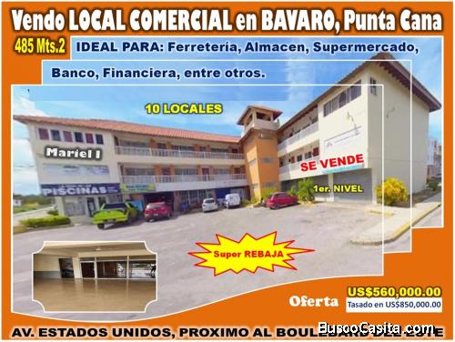 Vendo Local Comercial de 485 Mts.2 en Av. Estados Unidos BAVARO, por debajo de tasación, en Plaza Ma