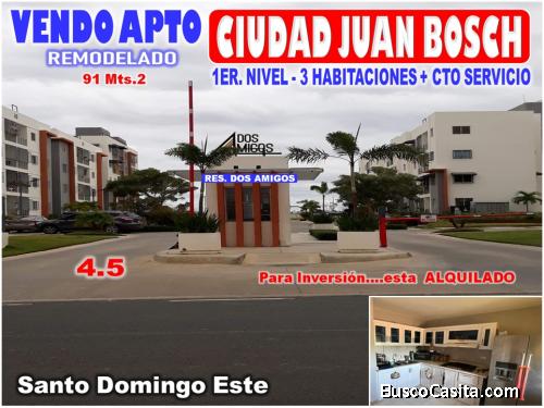 Vendo Apto 1er. NIVEL en CIUDAD JUAN BOSCH, RES. DOS AMIGOS, 3 HABS., 91 Mts.2