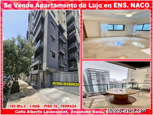 Vendo Apto de Lujo en RIVIERA RESIDENCES de NACO,  2 HABS. 165 Mts.2, Piso 10, DE OPORTUNIDAD