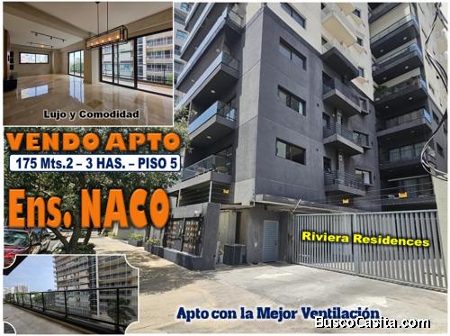 Vendo Exclusivo Apto de Lujo en NACO, 3 HABS., 175 Mts.2, piso 5