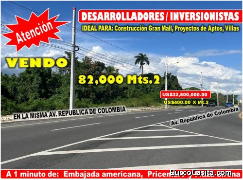 VEND0 82,000 MTS.2 DE TERRENO EN LA MISMA REPUBLICA DE COLOMBIA, A PASOS DE TODO