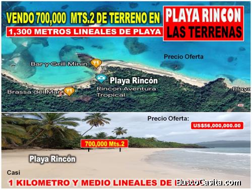 VENDO 700,000 Mts.2, con 1,300 metros Lineales de Playa, en Playa Rincón, LAS TERRENAS