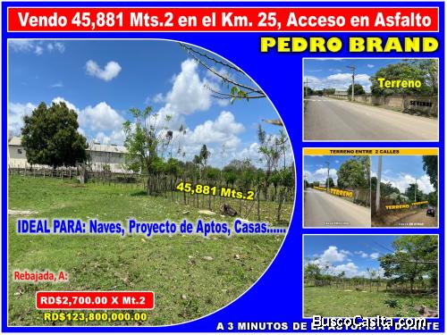 Vendo Terreno para NAVES, APTOS en PEDRO BRAND, 45,881 Mts.2, REBAJADA, a 3 minutos de la Autopista 