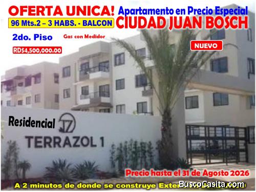 OPORTUNIDAD UNICA! Apto precio Especial en CIUDAD JUAN BOSH, 3 HABS., POR TIEMPO LIMITADO