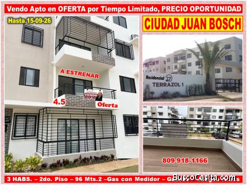 Vendo Apto en OFERTA por Tiempo Limitado  en CIUDAD JUAN BOSH, 3 HABS., 96 Mts.2, PRECIO OPORTUNIDAD