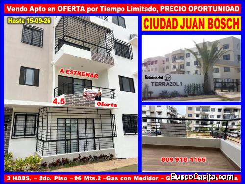Vendo Apto en OFERTA por Tiempo Limitado en CIUDAD JUAN BOSH, 3 HABS., 96 Mts.2, PRECIO OPORTUNIDAD